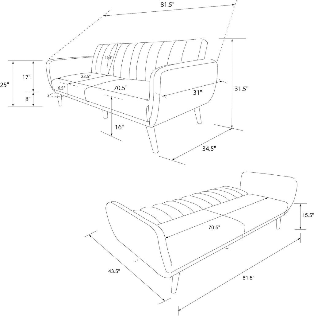 Novogratz Brittany Sofa Futon, Premium Linen Upholstery and Wooden Legs, Blue Linen