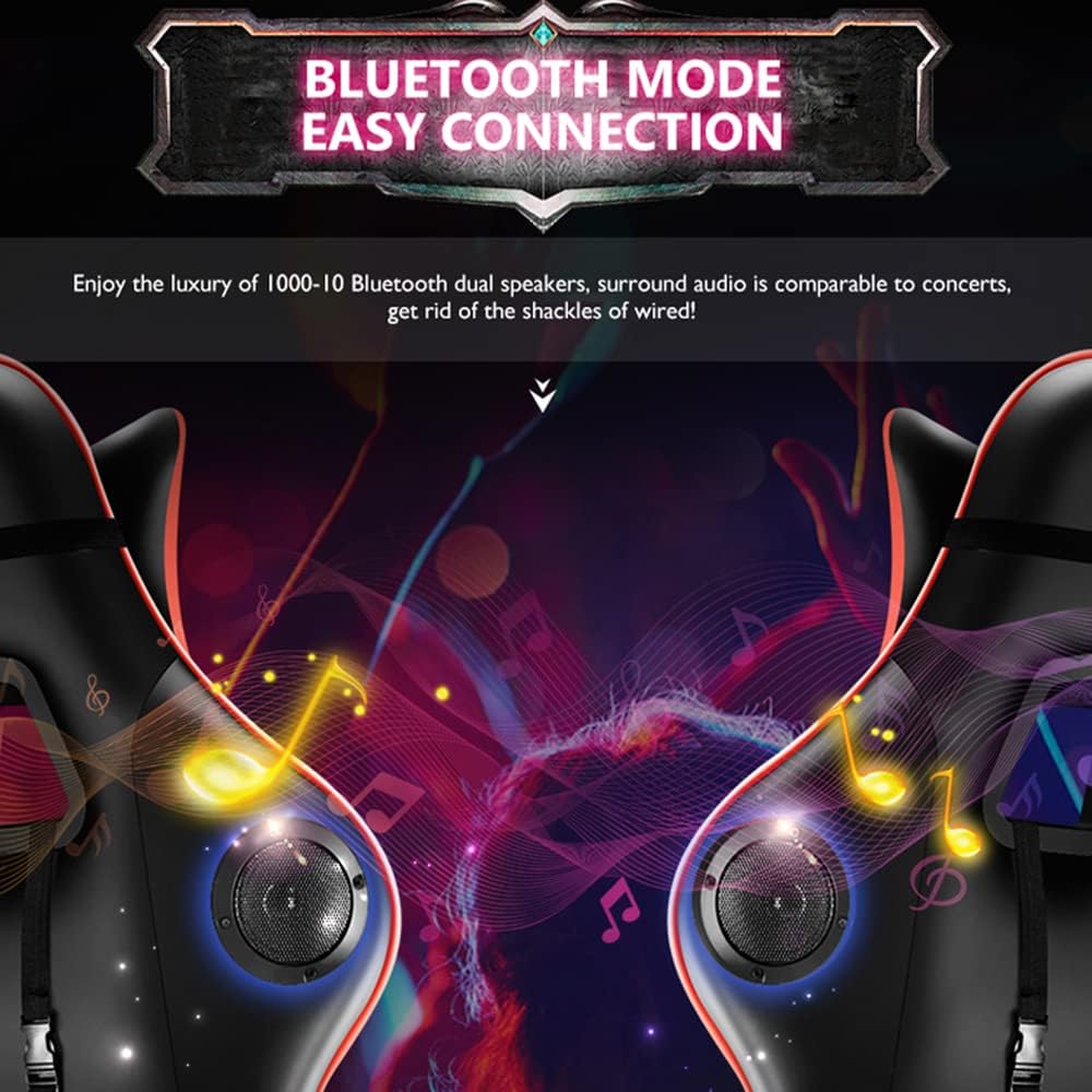 PC Gaming Chair Massage, Ergonomic Gaming Chairs for Adults and Teens with Lumbar Support and Foot Rest, RGB LED Light Gamer Chair with Speakers, for Game Recreation Room,White
