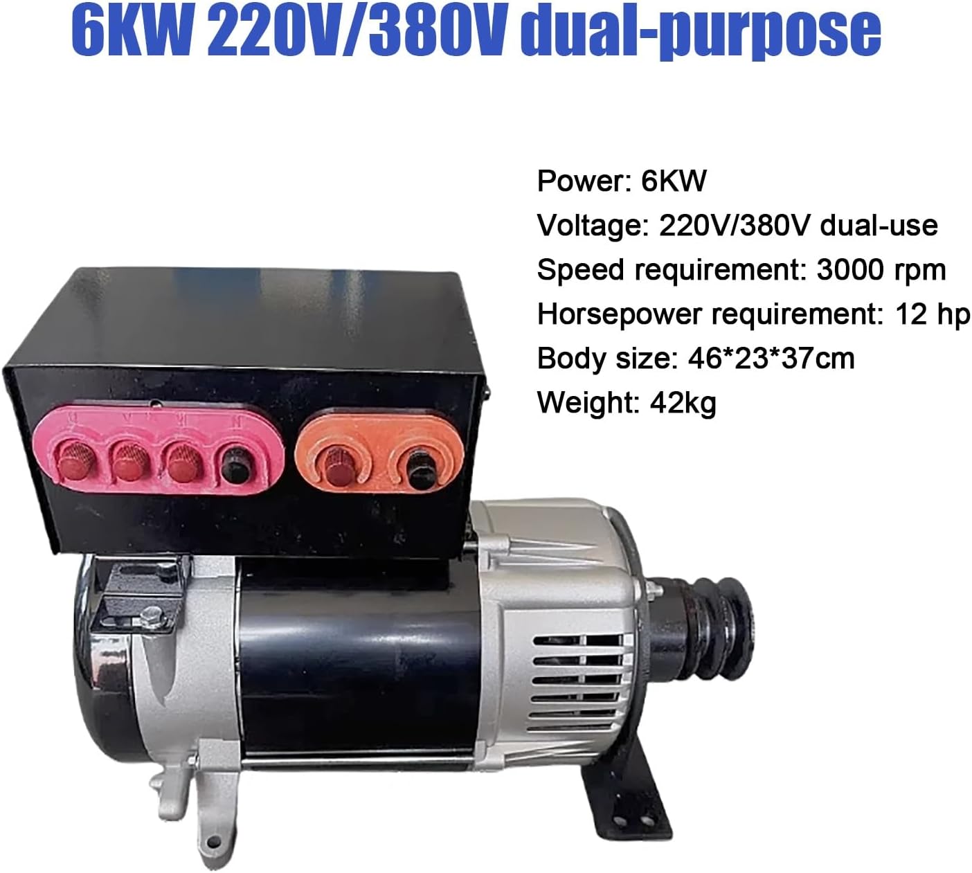 5KW-10KW Belt-Driven High Power Generator (Copper Coil, 220V/380V AC, Single/Three Phase) – Portable Gas/Diesel Engine Power Supply & Home Backup Generator(220V/380V dual-use,6KW)