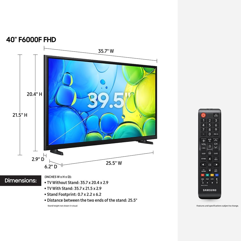 Samsung UN40F6000FFXZA 40 inch 1080P FHD F6000F Smart TV (2025) Bundle with Theater Essentials, 1 Year CPS Enhanced Protection Pack and Deco Gear 6FT 4K HDMI 2.0 Cable