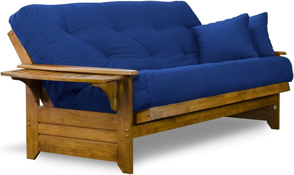 Brentwood Tray Arm Queen Size Wood Futon Frame and Storage Drawers - Heritage Finish