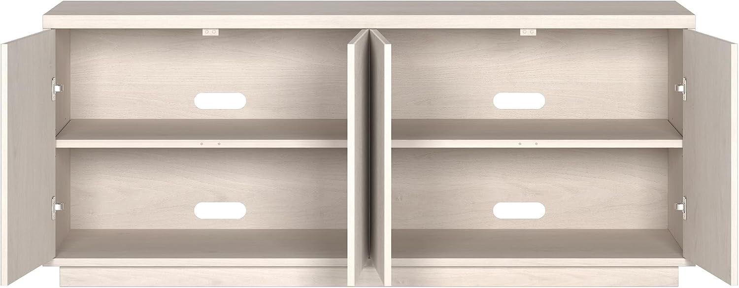 Henn&Hart Fluted TV Stand for TVs up to 65' with 2 Concealed Ribbed Storage Cabinets and Adjustable Shelves for Living Room, Family Room, or Office, Beech White
