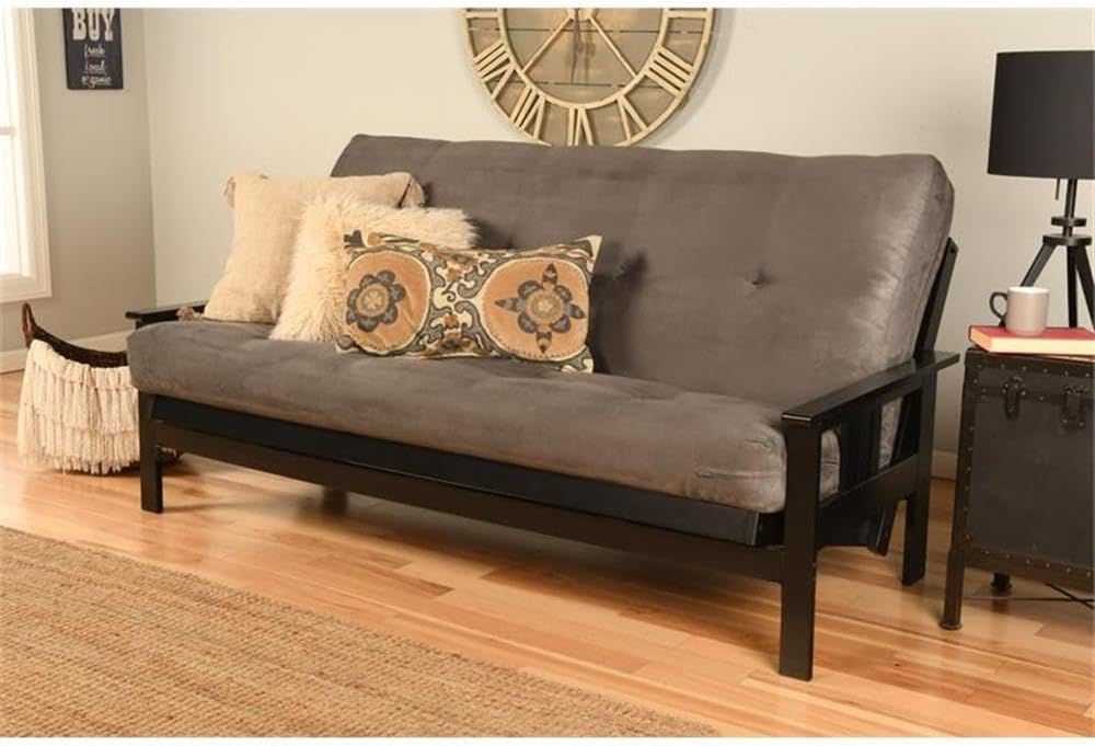 Pemberly Row 7' Full Size Futon Mattress Replacement, Suede Fabric Sleeper Sofa Bed Mattress, Cotton and Foam Construction, Grey-Frame Not Included