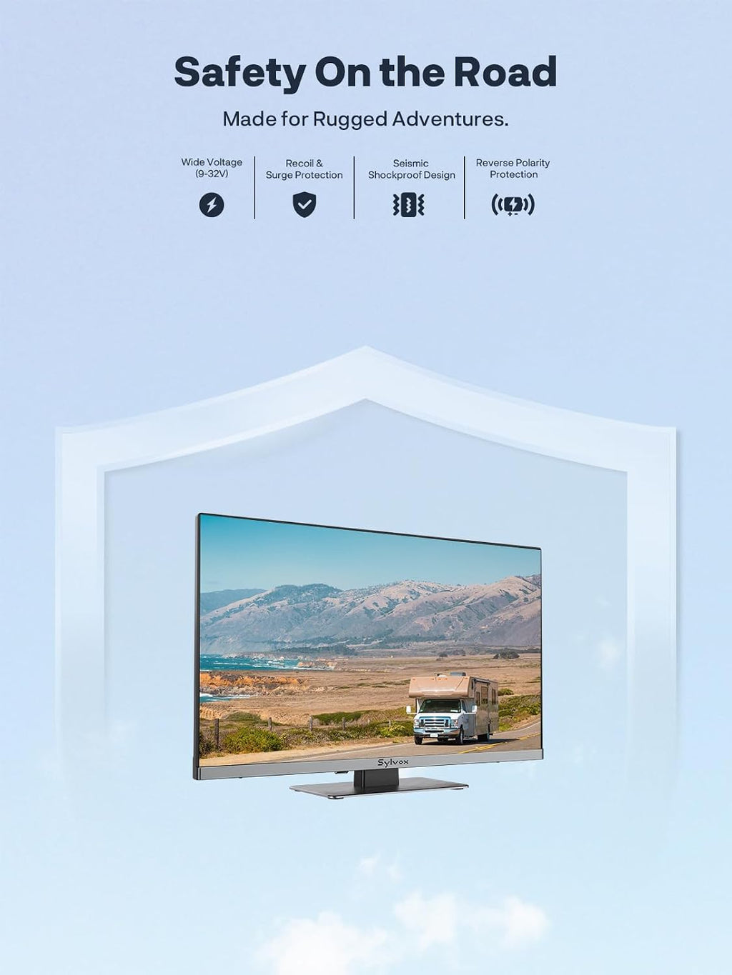 SYLVOX 27-Inch Smart RV TV, QLED 1080P FHD, Built-in DVD Player, Google TV OS, Wide Voltage Support 12V/24V AC/DC Television for RV & Home, HDMI & USB