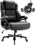 Big and Tall 400lbs Office Chair - Adjustable Lumbar Support Quiet Rubber Wheels Heavy Duty Metal Base, High Back Large Executive Computer Desk, Thick Padded Ergonomic Design for Back Pain (Black)