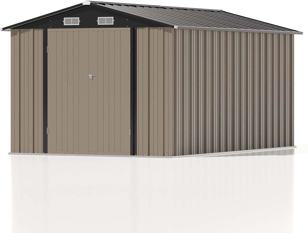 Patiowell 8 x 12 FT Metal Storage Shed for Outdoor, Steel Yard Shed with Design of Lockable Doors, Utility and Tool Storage for Garden, Backyard, Patio, Outside Use, Brown