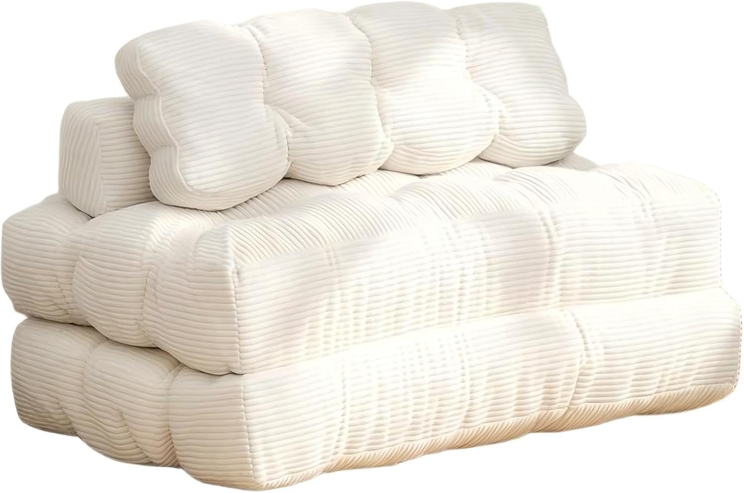 Folding Sofa Bed, 3-in-1 Convertible Sleeper Chair with Pillow, Double Futon Couch Bed with Back Support, Portable Fold Out Chair Bed Comfy Floor Sofa Lounge for Living Room Bedroom, Beige
