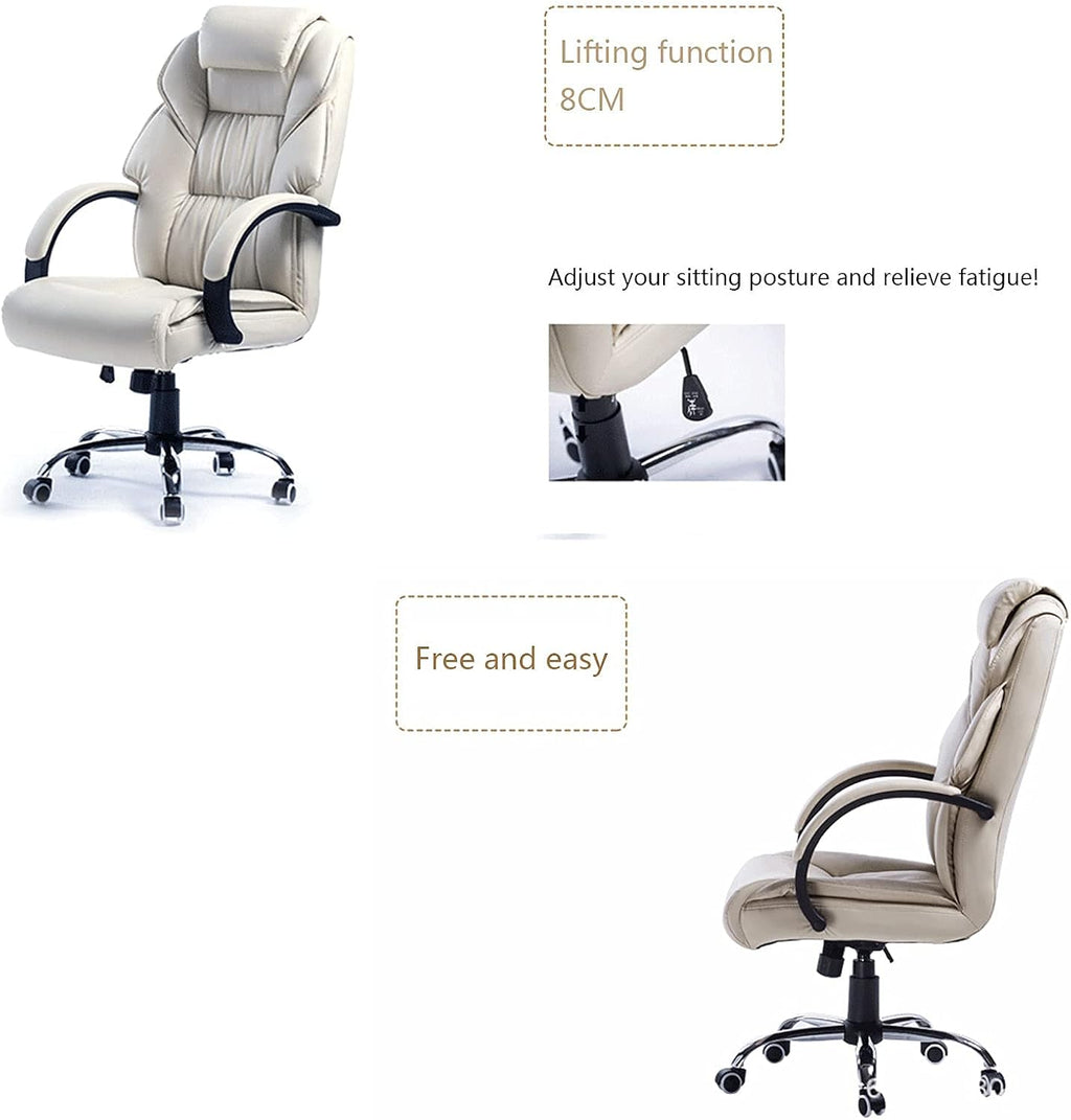 Office Chair Computer Desk Chair Gaming Chair 400 Lb Weight Capacity, Gaming Chair White Genuine Leather Office Chair Computer Executive Desk Chair Adjustable Office Lounge Chair,Khaki ( Color : Khaki