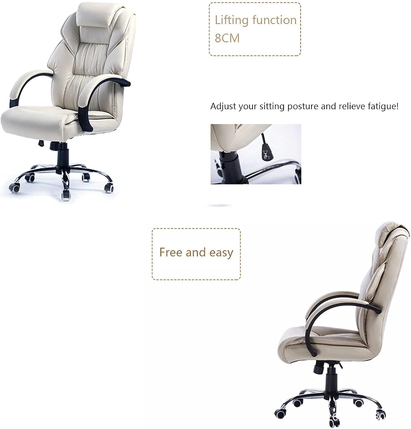 Office Chair Computer Desk Chair Gaming Chair 400 Lb Weight Capacity, Gaming Chair White Genuine Leather Office Chair Computer Executive Desk Chair Adjustable Office Lounge Chair,Khaki ( Color : Khaki