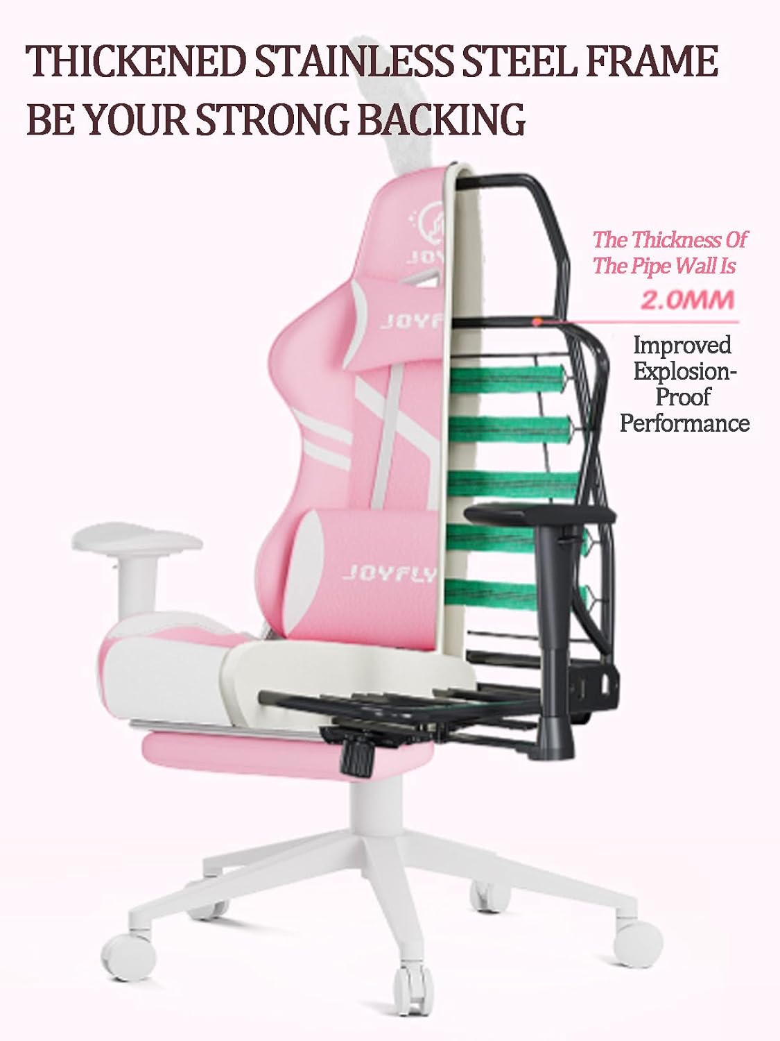 Pink Gaming Chair Big and Tall Lovely Bunny Computer Gamer Chair with Footrest and Lumbar Support Ergonomic Office Chair Comfortable Racing Reclining Leather Chair for Girls Adults Teens Kids