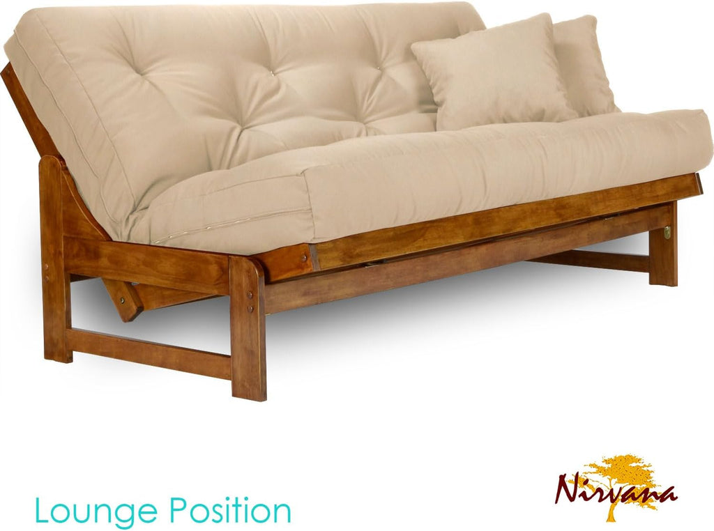 Nirvana Futons Arden Futon Set - Full Size, Frame, 8' Mattress, Microfiber Sussex Khaki Cover