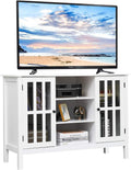 Tangkula White TV Stand, Modern Tall Entertainment Center for TVs up to 50', Media Console w/2 Storage Cabinets & 3 Open Shelves, Wire Hole, Wood TV Console Table for Living Room, White