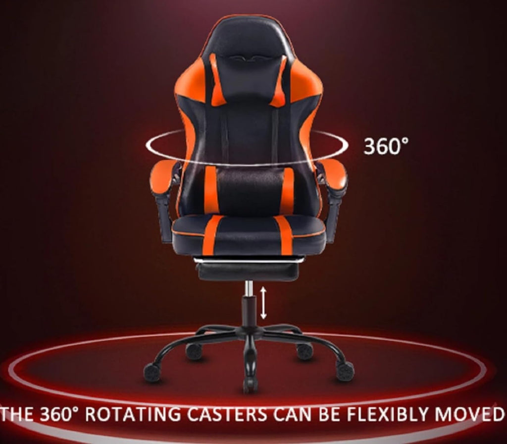 Video Game Chairs for Adults, PU Leather Gaming Chair with Footrest, 360° Swivel Adjustable Lumbar Pillow Gamer Chair, Comfortable Computer Chair for Heavy People, Purple