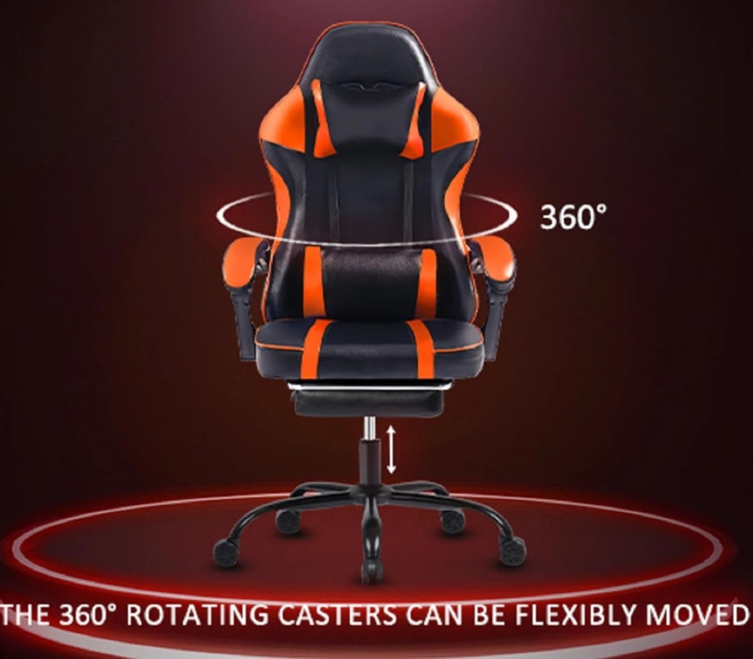 Video Game Chairs for Adults, PU Leather Gaming Chair with Footrest, 360° Swivel Adjustable Lumbar Pillow Gamer Chair, Comfortable Computer Chair for Heavy People, Purple