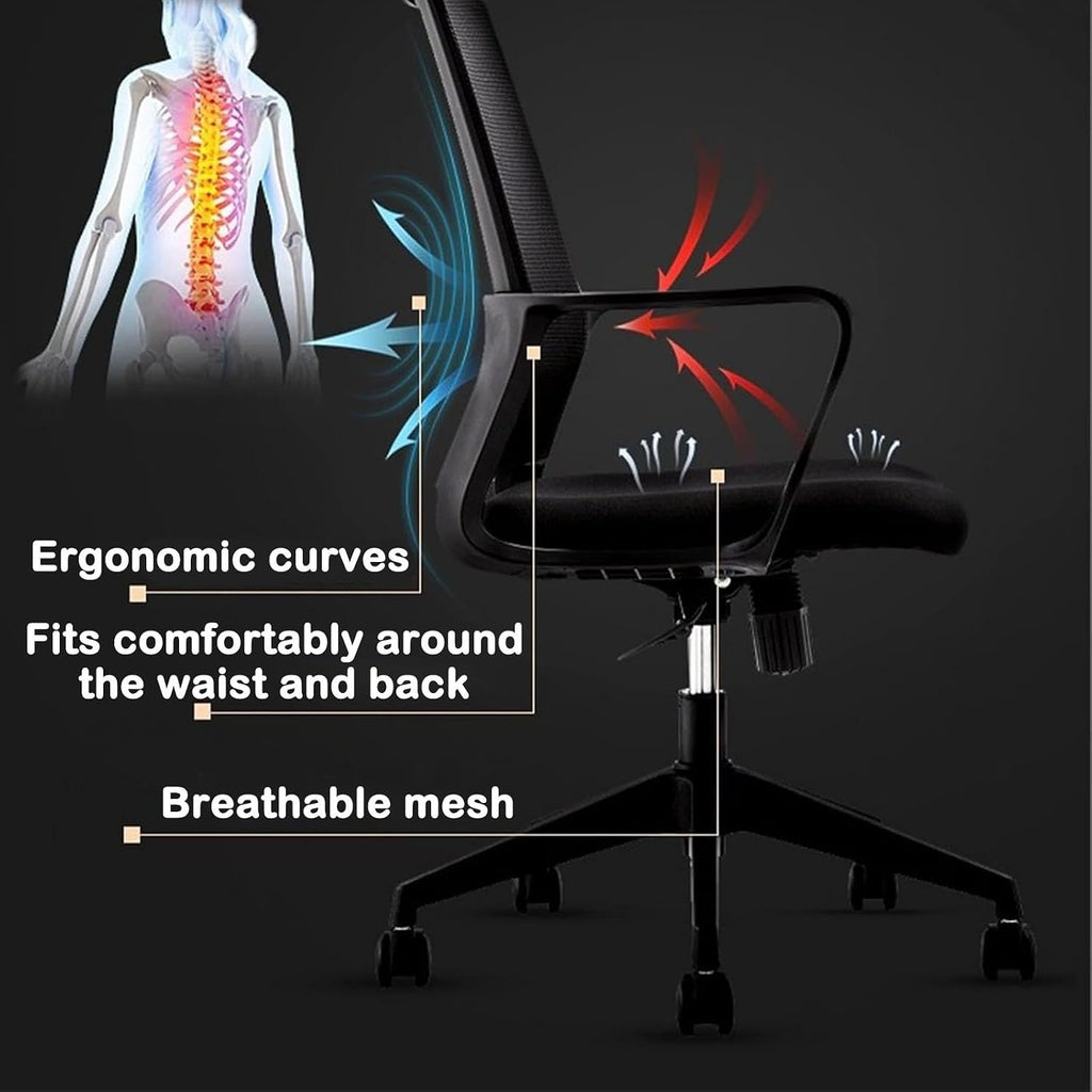 Ergonomic Desk Chair, Desk Chair Comfy Set Of 2,Mid-Back Mesh Computer Chair, Lumbar Support Comfortable Executive,Adjustable Rolling Swivel Task Chair With Armrests For Home Office And Gaming