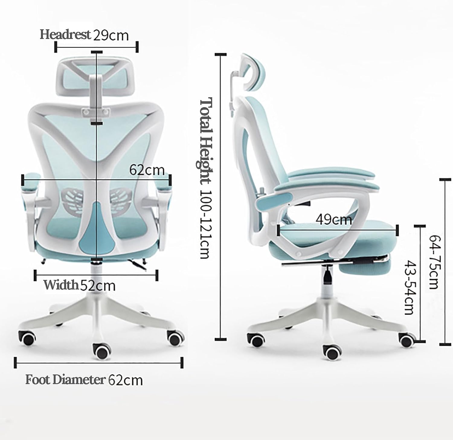 Big and Tall Gaming Chairs for Adults with Footrest Ergonomic Office Chair Computer Chair with Lumbar Support Swivel Seat Height Adjustable Computer Chair with Headrest 62x49x121cm Blue