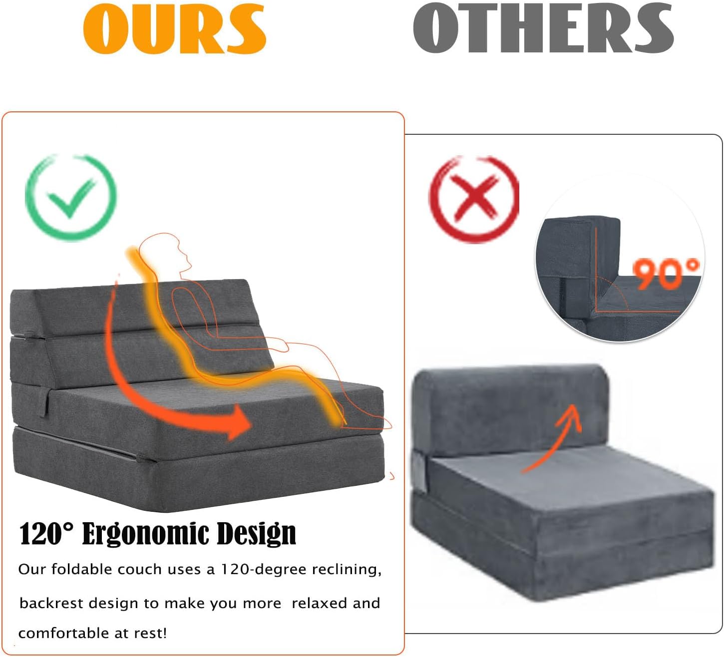 jela Foldable Sofa Bed Large Soft Foam Convertible Sleeper Chair Luxury Miss Fabric Fold Out Chair Bed Floor Couch with Back Support Floor Sofa for Living Room Bedroom (83'x33',Dark Gray) | breathable material