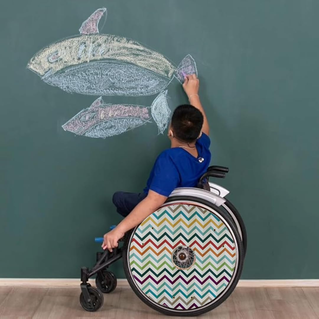 18 inches Wheelchair Wheel Covers Designer Cover for Wheelchair Wheels,Easy Install/Remove, Lightweight, Waterproof (Special Glow in The Dark Zigzag Pattern)