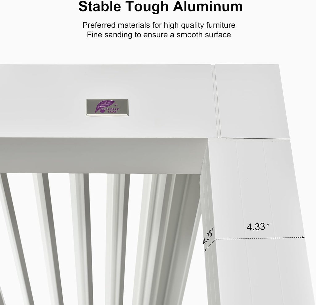 PURPLE LEAF Louvered Pergola 10' x 16' White Outdoor Aluminum Pergola Adjustable Gazebo Rainproof for Patio Deck Garden, 1 Long Side