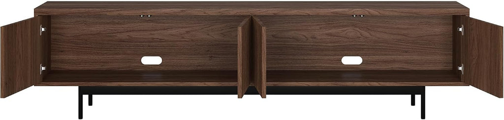 Henn&Hart Fluted TV Stand for TVs up to 85' with 2 Open-Concept Ribbed Storage Cabinets for Living Room, Family Room, or Office, Medium Walnut