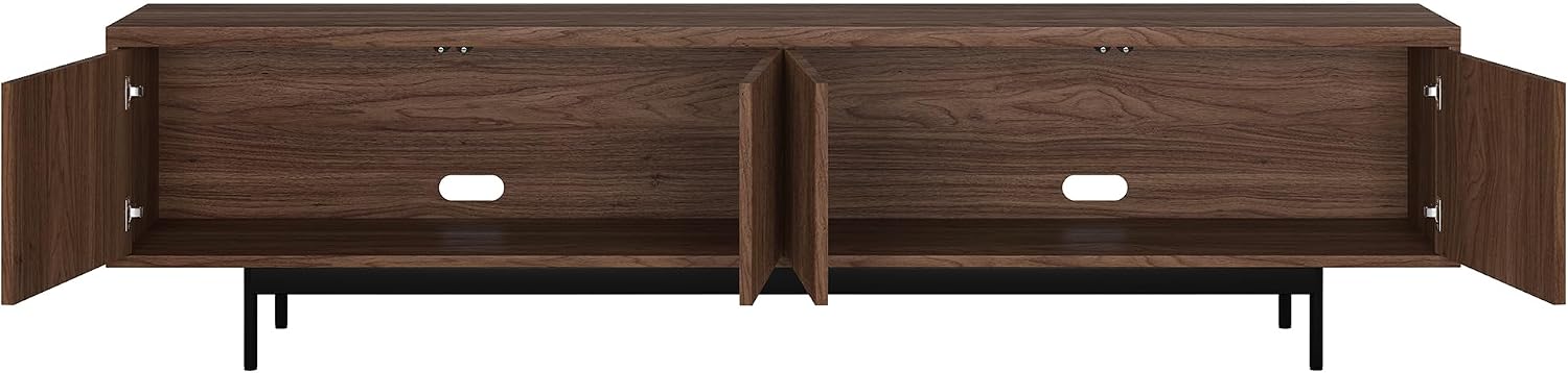 Henn&Hart Fluted TV Stand for TVs up to 85' with 2 Open-Concept Ribbed Storage Cabinets for Living Room, Family Room, or Office, Medium Walnut