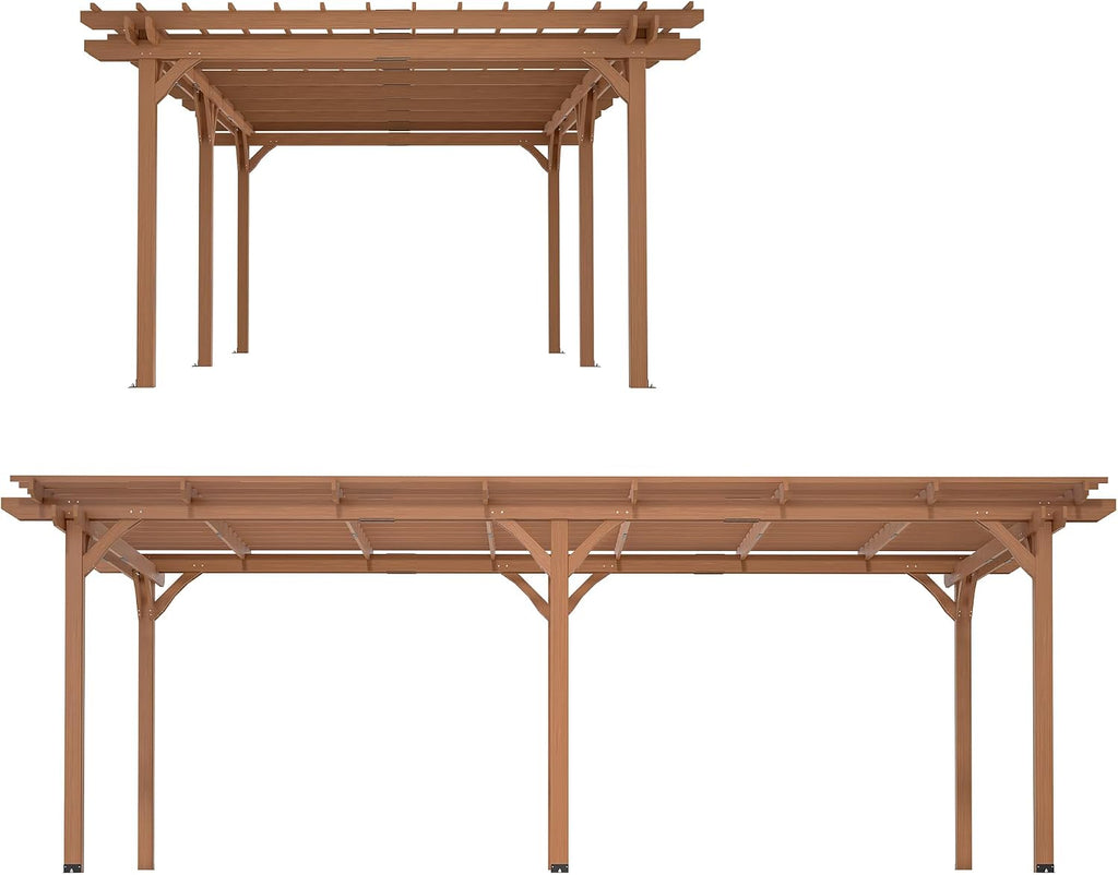 12' x 16' Outdoor Gazebo Wooden Grape pergola for Climbing Plant Support, Garden, Terrace, Backyard, Deck, Brown