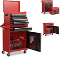 Goplus Rolling Tool Chest, 5-Drawer Tool Box Organizer w/Lockable Wheels & Sliding Drawers & Detachable Top & Adjustable Shelf, Tool Storage Cabinet for Garage Workshop (Red+Black)