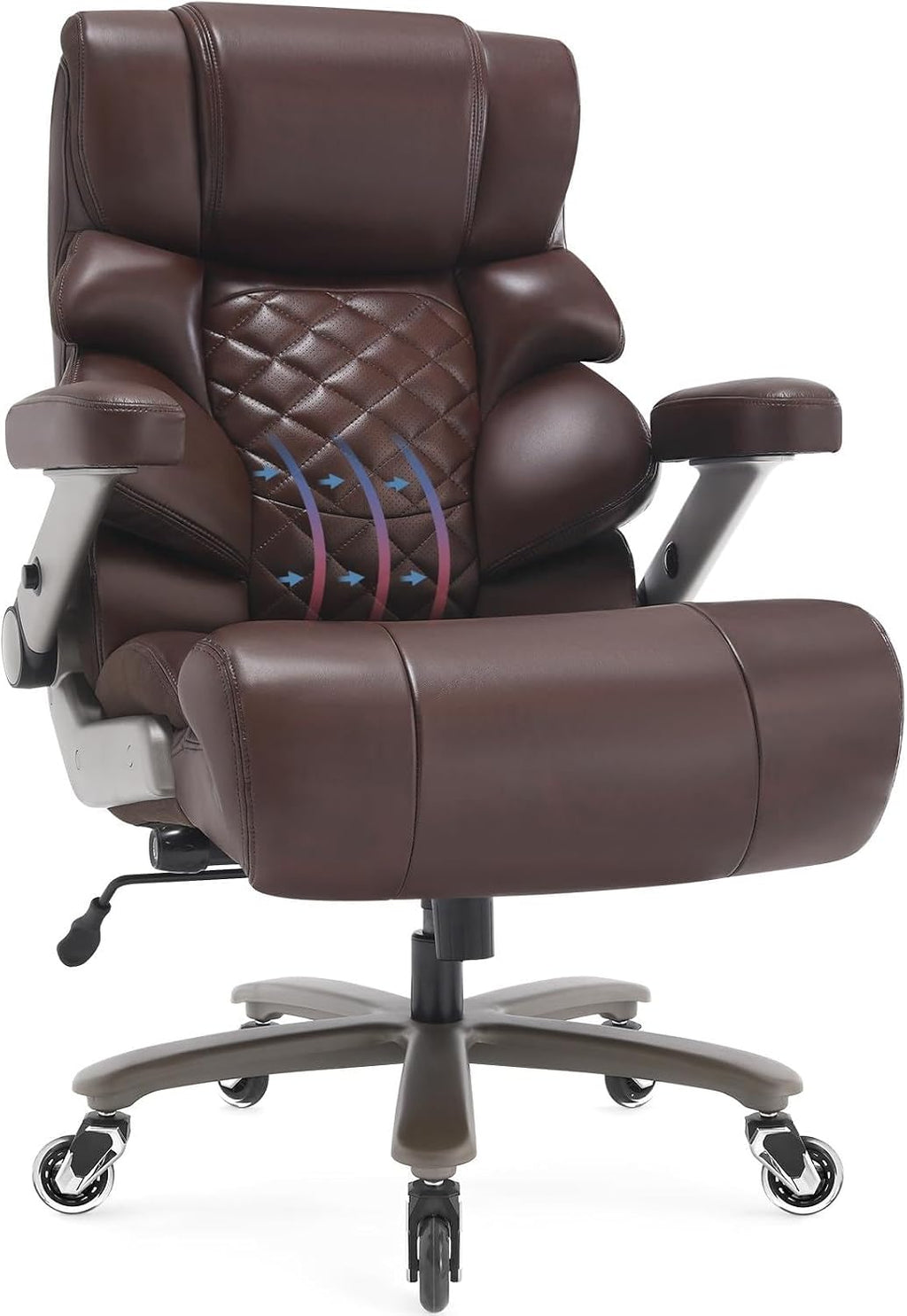 700lbs Big and Tall Office Chair - Adjustable Lumbar Support Heavy Duty Metal Base Quiet Rubber Wheels High Back Large Executive Computer Desk Swivel Chair, Ergonomic Design for Back Pain