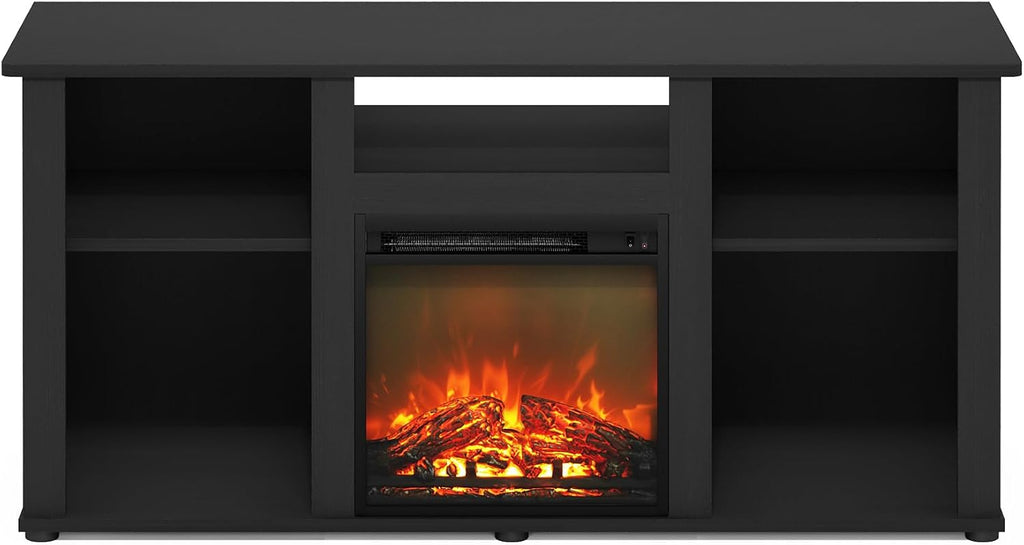 Furinno Jensen Fireplace TV Stand, Entertainment Center, TV Console for TV up to 55 Inch with Fireplace and Open Storage Compartment, for Living Room, Bedroom, Americano
