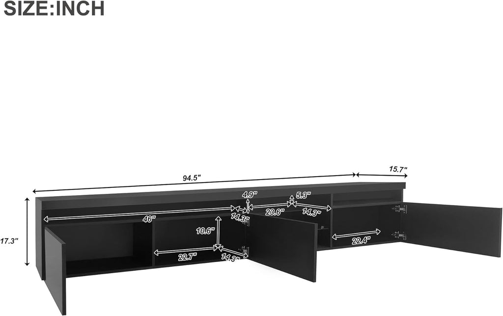 Bellemave LED TV Stand for TVs Up to 105',Ample Storage Space Media Console with 2 Glass Shelves,Versatile TV Cabinet with LED Color Changing Lights for Living Room (Black)