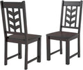 Dining Chairs Outdoor 2pcs Rubber Wooden Frame Dining Chairs with Leaf-Shaped High Backrest Max Load 400LBS(Brown)