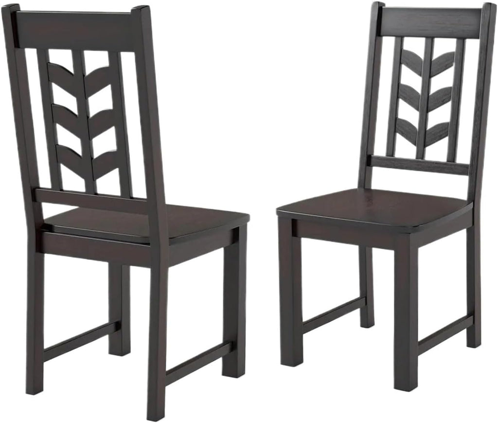 Thick Upholstered Kitchen Chairs 2pcs Rubber Wooden Frame Dining Chairs with Leaf-Shaped High Backrest Max Load 400LBS(Brown)