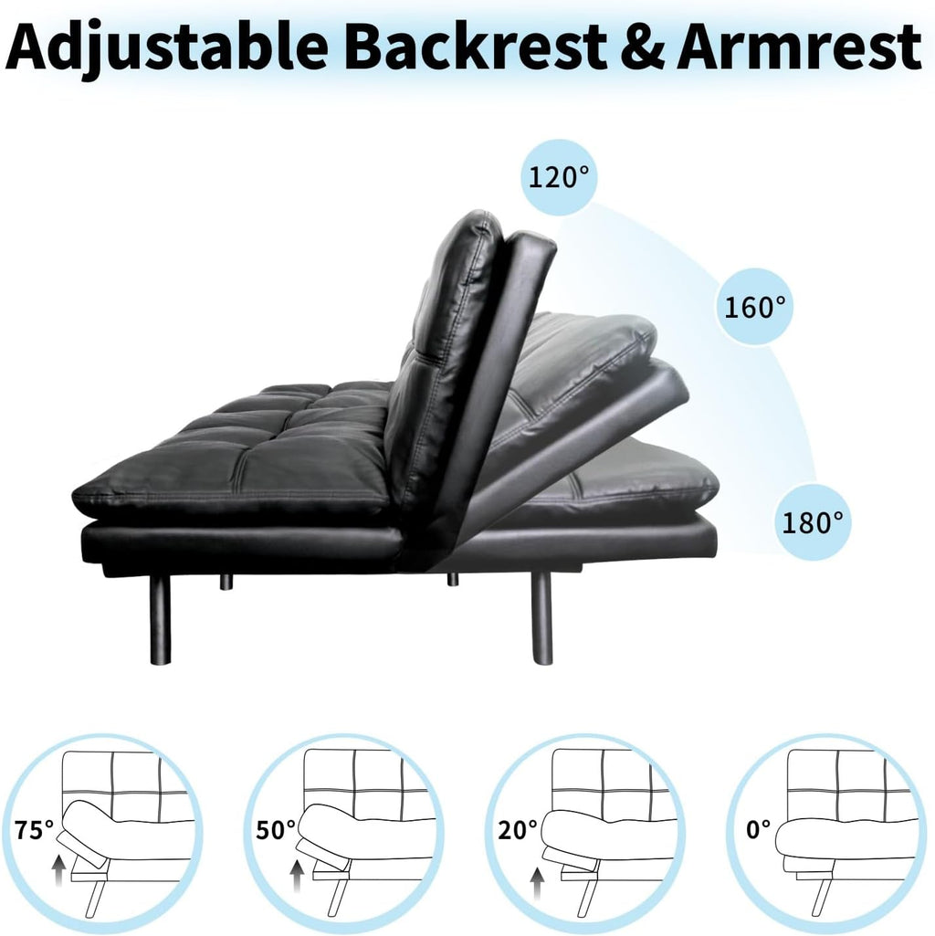 MUUEGM 71' Convertible Futon Sofa Bed, Upholstered Small Futon Couches with Adjustable Backrest, Loveseat Sleeper Bed for Compact Living Room Studio Office (Black)