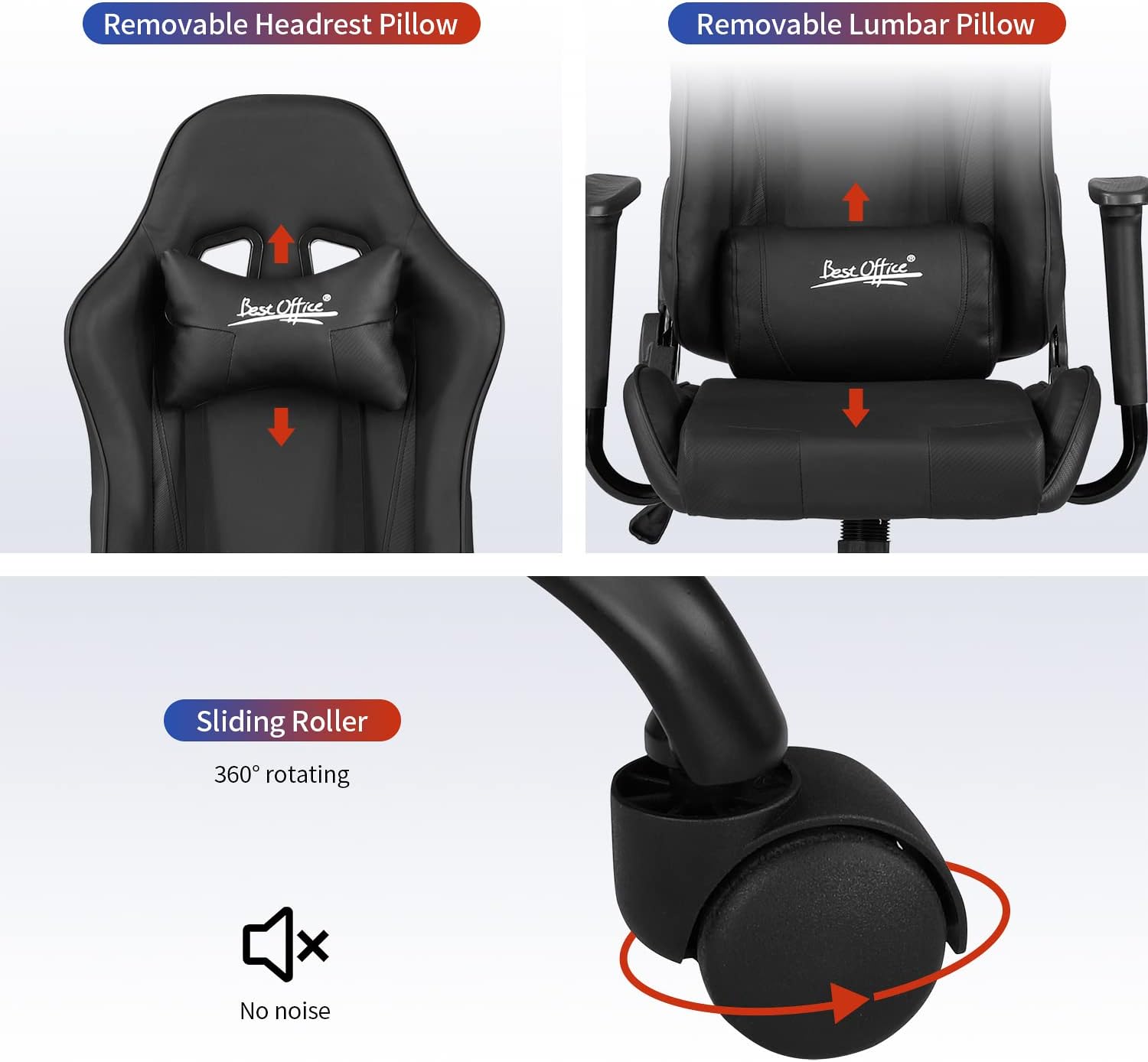 Ergonomic Gaming Chair for Adults with Lumbar Support, High Back Leather Desk Chair, Adjustable Swivel Computer Chair with Footrest and Headrest, Office Chair for Home and Gaming Setup (Black)