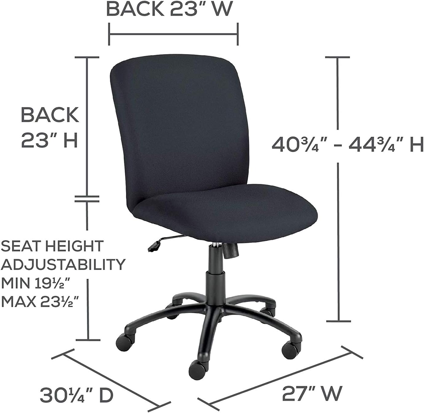 Safco High Back Big and Tall Swivel Desk Task Chair Adjustable Height and Rolling Base, Rated for 24-7 Use, 500 lbs. Weight Capacity, Work or Home Office, Black (3490BL)