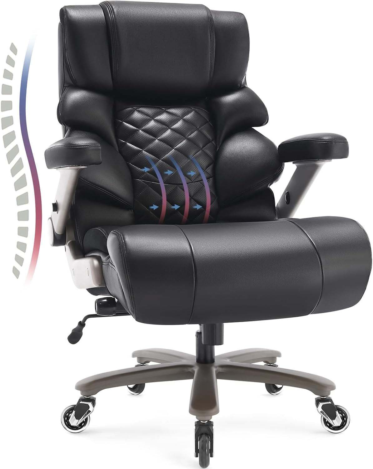 700lbs Big and Tall Office Chair - Adjustable Lumbar Support Heavy Duty Metal Base Quiet Rubber Wheels High Back Large Executive Computer Desk Swivel Chair, Ergonomic Design for Back Pain, Black