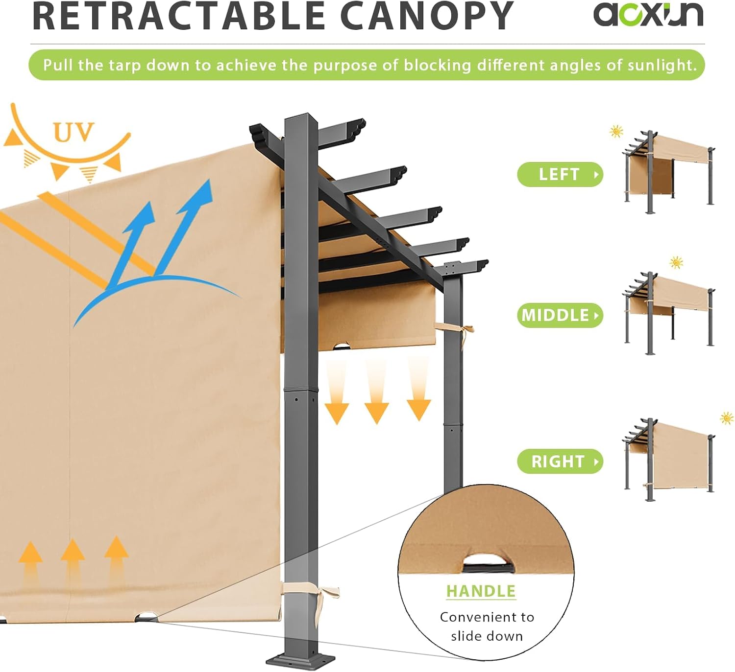 Oneinmil 12x16 Retractable Pergola Kit with Adjustable Louvered Canopy (Brown)