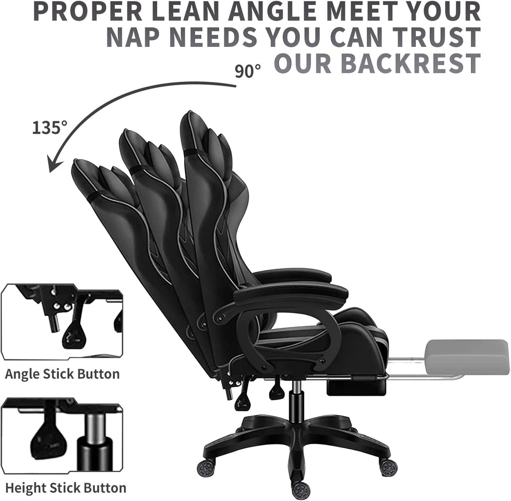 LED Gaming Chair Ergonomic Massage Racing Computer Chairs High Back Video Game Chairs with Speakers PU Leather with Footrest Headrest Lumbar Support Office Desk Chair for Adults Teens,Red