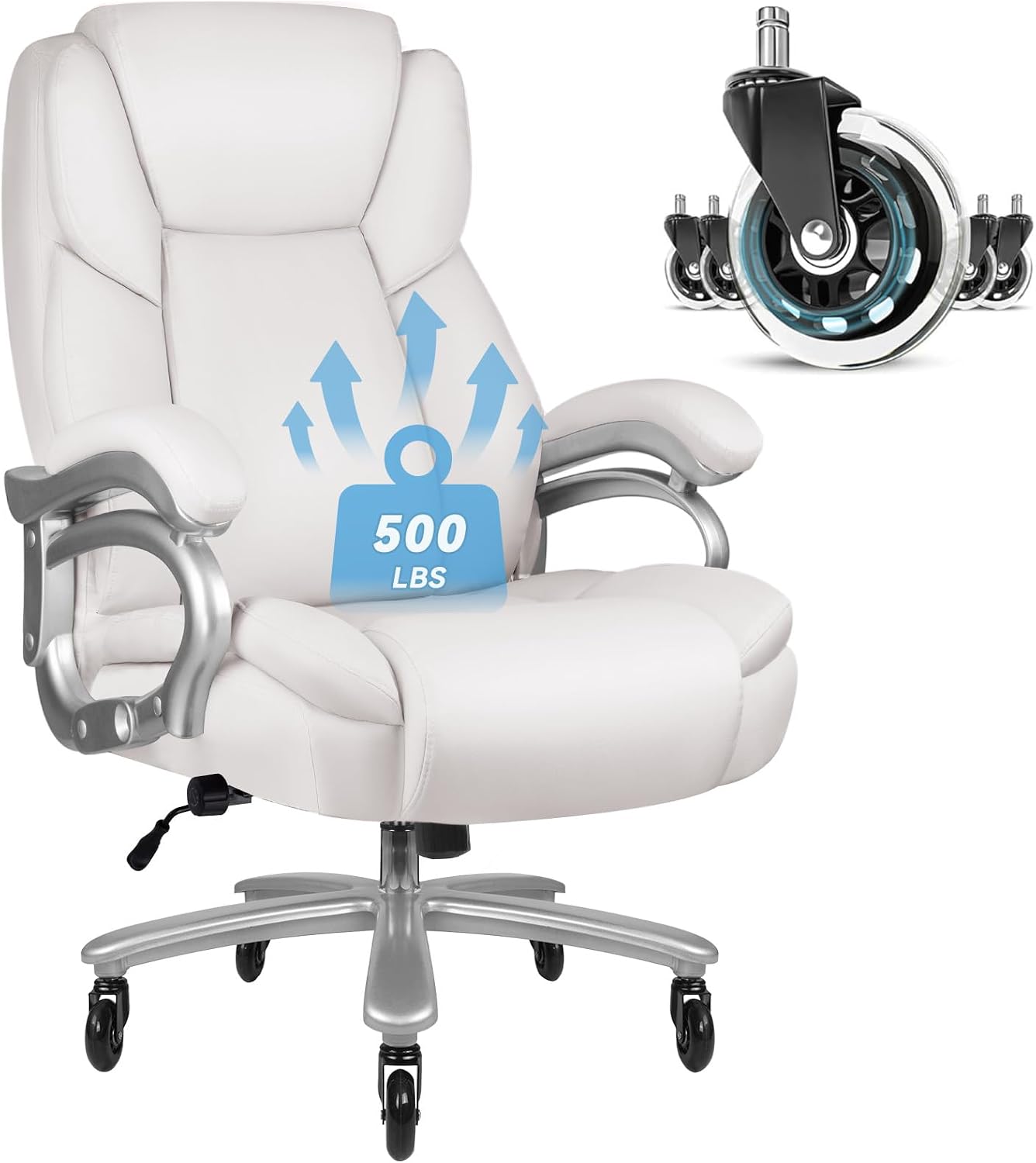 OFIKA Big and Tall Office-Chair 500lbs - Adjustable Lumbar Support, Office Chair for Heavy People, Heavy Duty High Back Executive with Wide Seat and Quiet Rubber Wheels