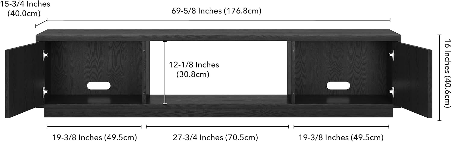 Henn&Hart Fluted TV Stand for TVs up to 78' with 2 Ribbed Side Storage Cabinets and Open Center Storage for Living Room, Family Room, or Office, Natural Black