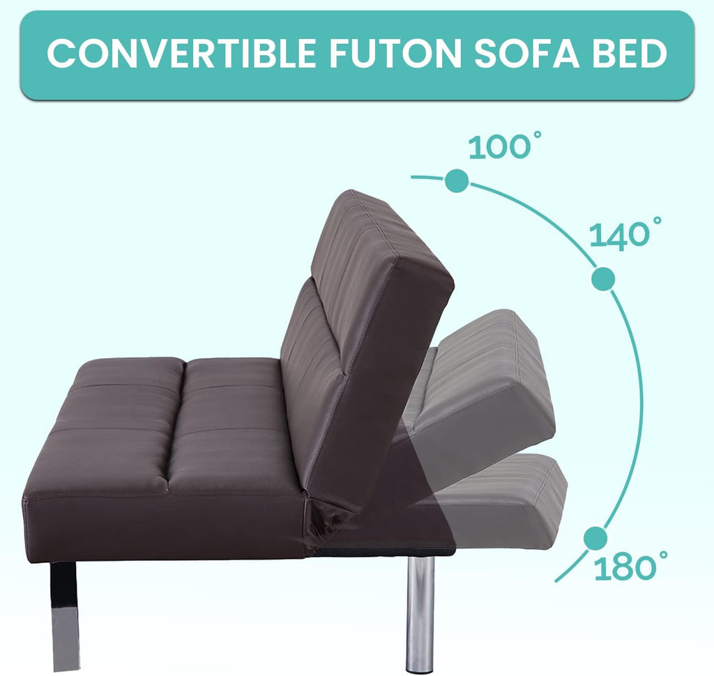 Naomi Home Zoe Futon Sofa Bed, Espresso, Faux Leather, 68.9' L x 31.80' W x 30.7' H