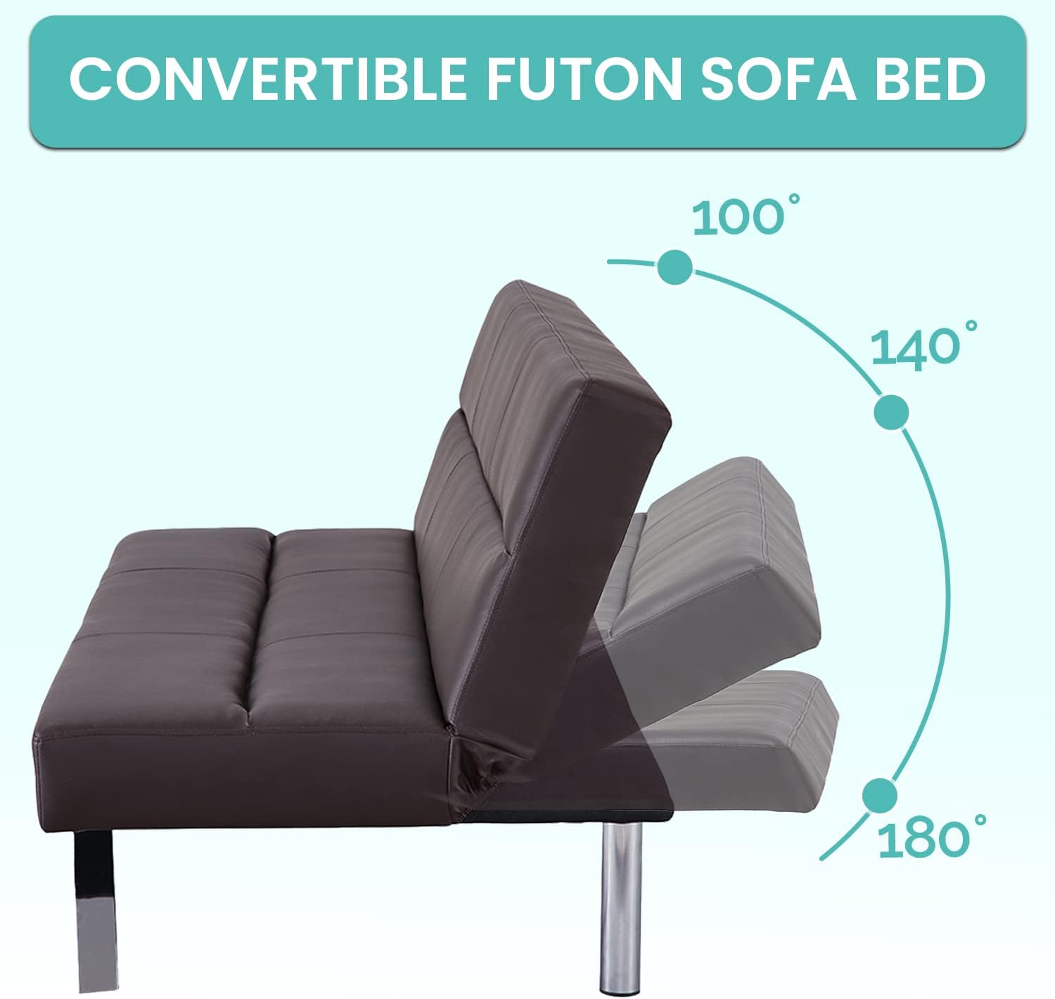 Naomi Home Zoe Futon Sofa Bed, Espresso, Faux Leather, 68.9' L x 31.80' W x 30.7' H