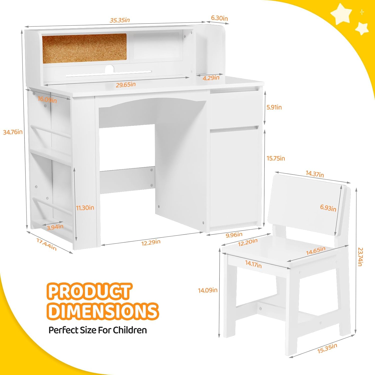 JOYMOR Kids Desk and Chair Set with Bookshelf, Kids Study Desk with Chair with Storage Cabinet, Student Writing Table for Study & Crafts, Student Computer Workstation for 5-12 Years Old, White