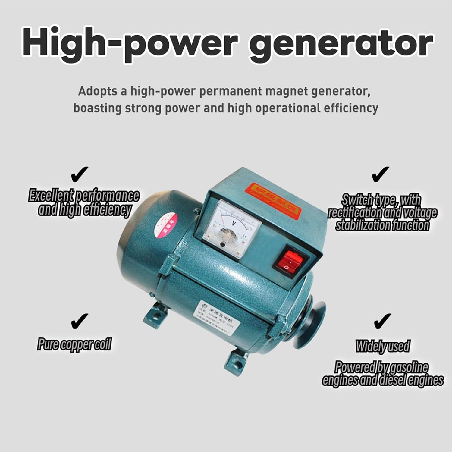 5KW/7KW Portable Brushless Generator - 220V Dual-Fuel Gas & Diesel, Pure Copper Winding, Permanent Magnet, Belt Drive, Reliable Power for Home & Outdoor Use