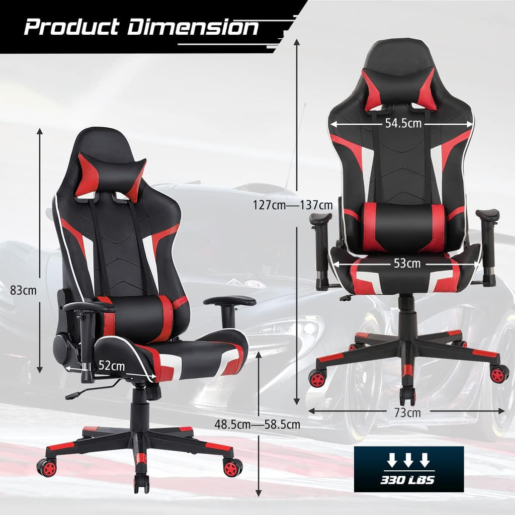 GORELAX Massage Gaming Chair, Reclining Game Room Computer Chairs for Adults w/Lumbar Support, Adjustable Arms, Wheels, Racing Style Home Office Chair for Heavy People (Red)