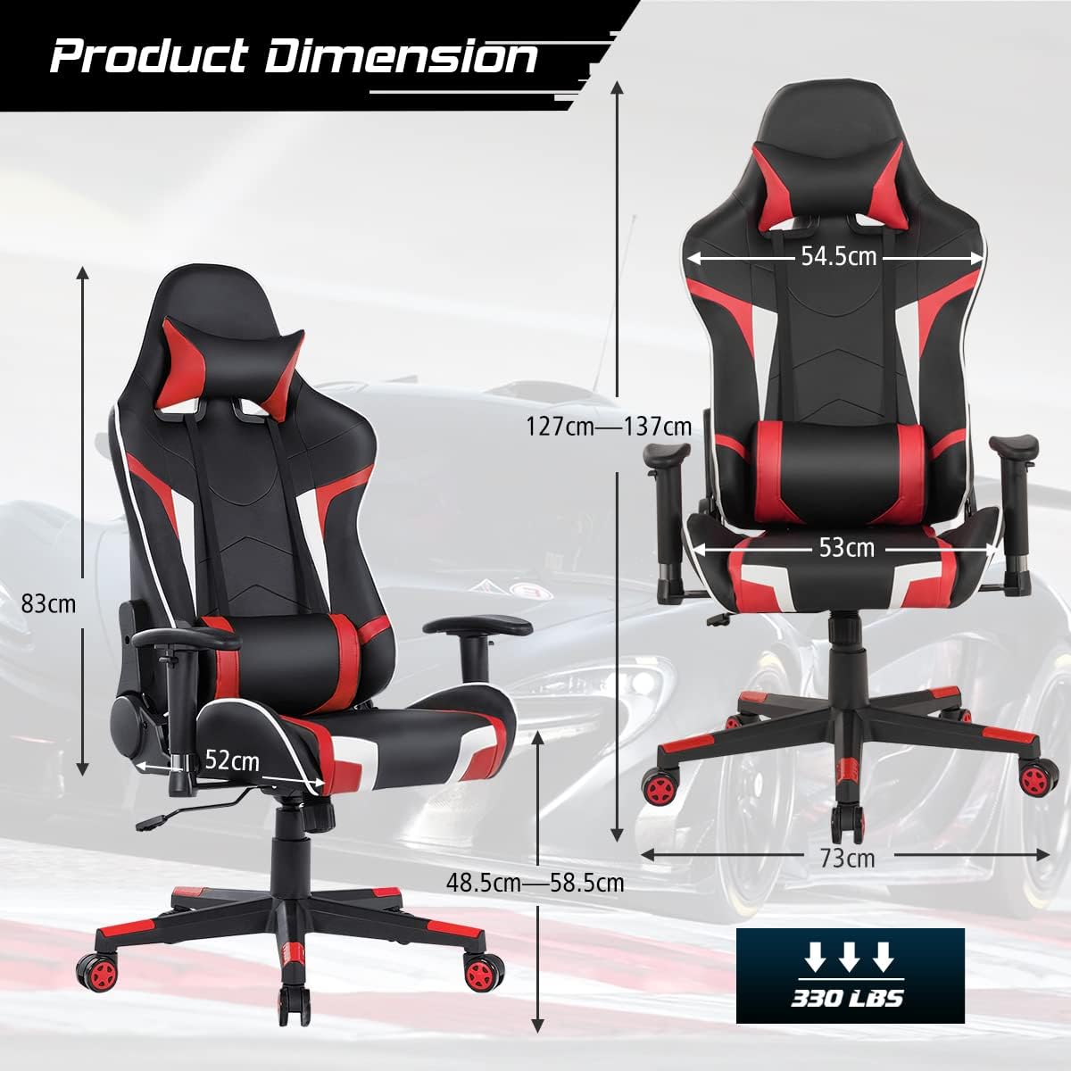 GORELAX Massage Gaming Chair, Reclining Game Room Computer Chairs for Adults w/Lumbar Support, Adjustable Arms, Wheels, Racing Style Home Office Chair for Heavy People (Red)