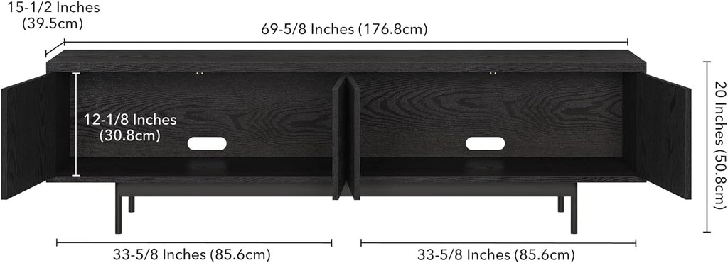 Henn&Hart Fluted TV Stand for TVs up to 75' with 2 Open-Concept Ribbed Storage Cabinets for Living Room, Family Room, or Office, Natural Black