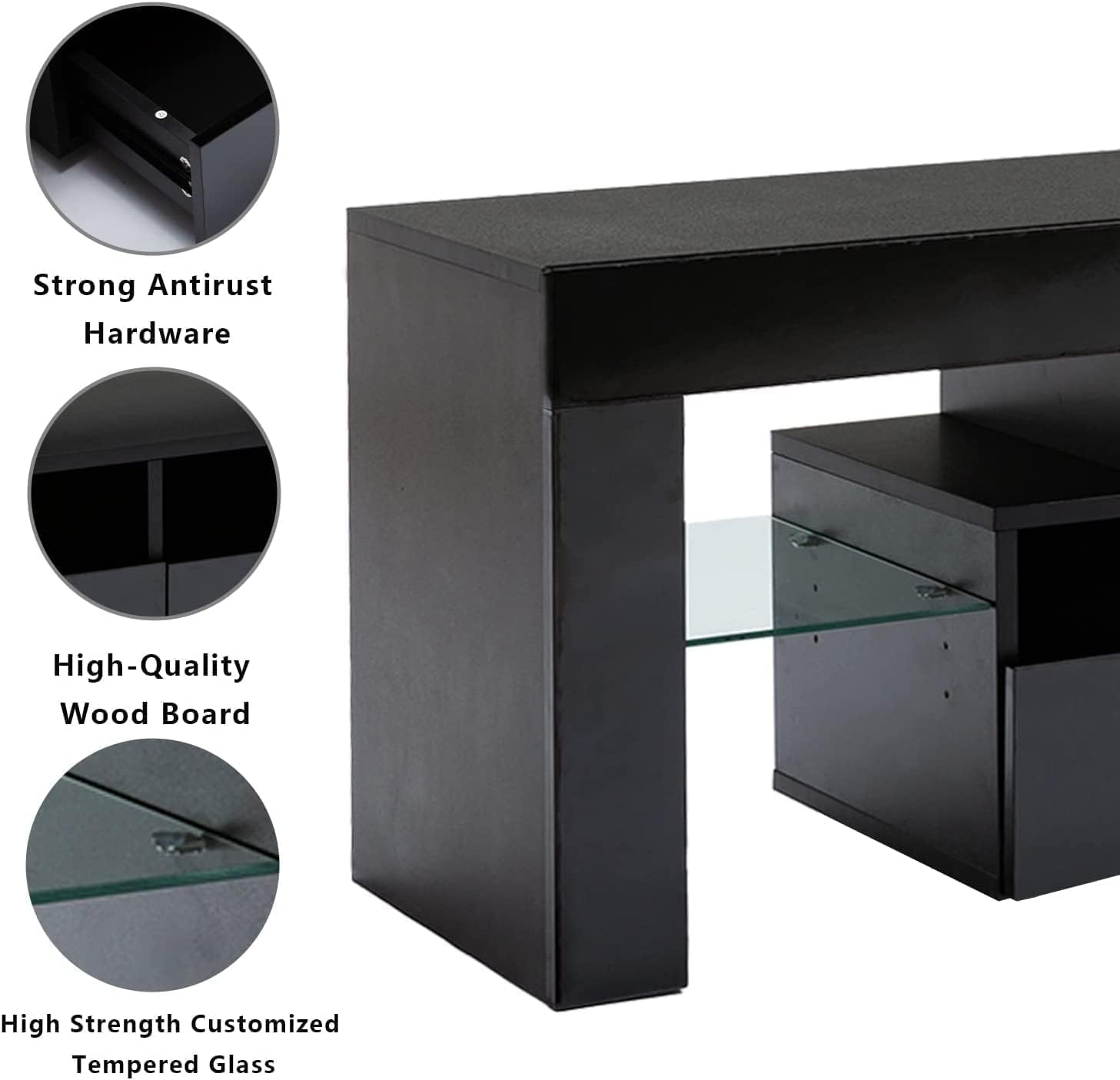 St.Mandyu 70IN LED TV Stand for 65/75/85 inch TV, High Glossy Modern Entertainment Center with Drawer and Led Lights, Television Table Media Console for Living Game Room Bedroom(Black)