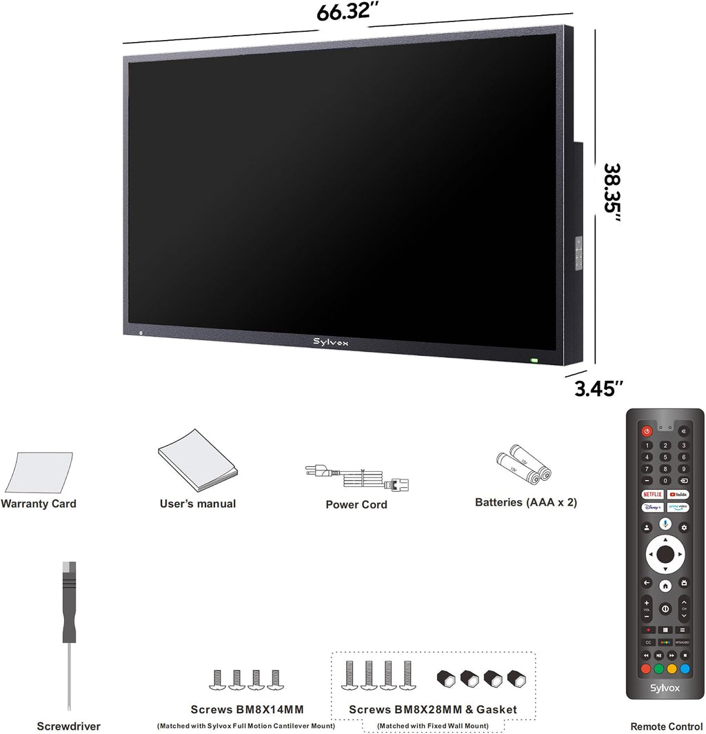 SYLVOX New 75' Outdoor Smart TV, Superior Waterproof Performance, Upgraded Matte Finish for Enhanced Anti-Glare Effect, Full Metal, with Dolby Atmos, 1000nits, Partial Sun Deck Pro 3.0+ Series