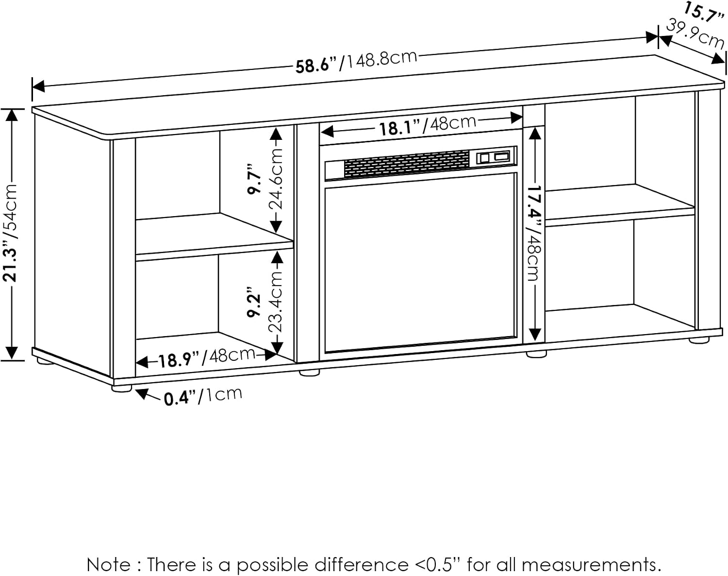 Furinno Classic 60 Inch TV Stand with Fireplace, Americano